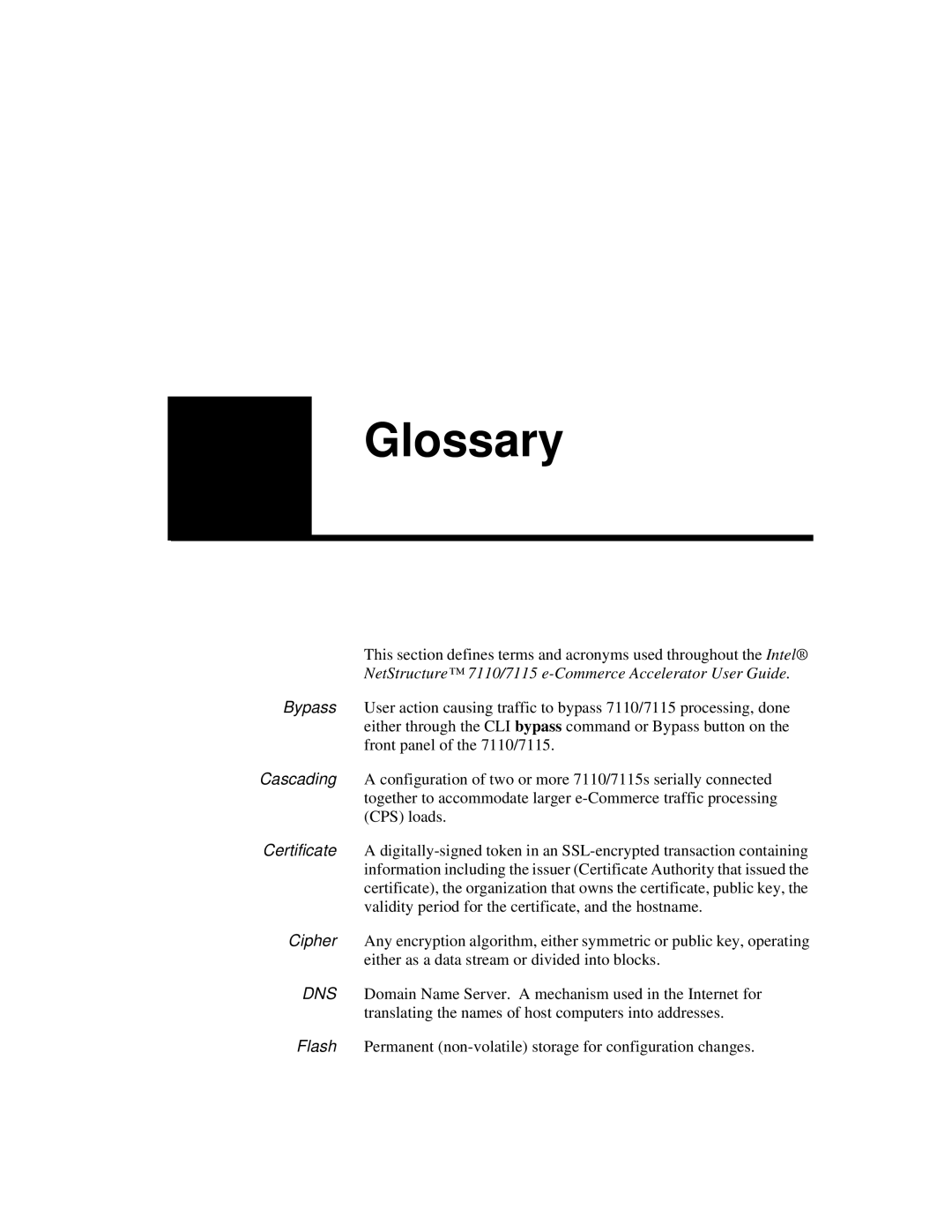 Intel A31032-001 manual Glossary 