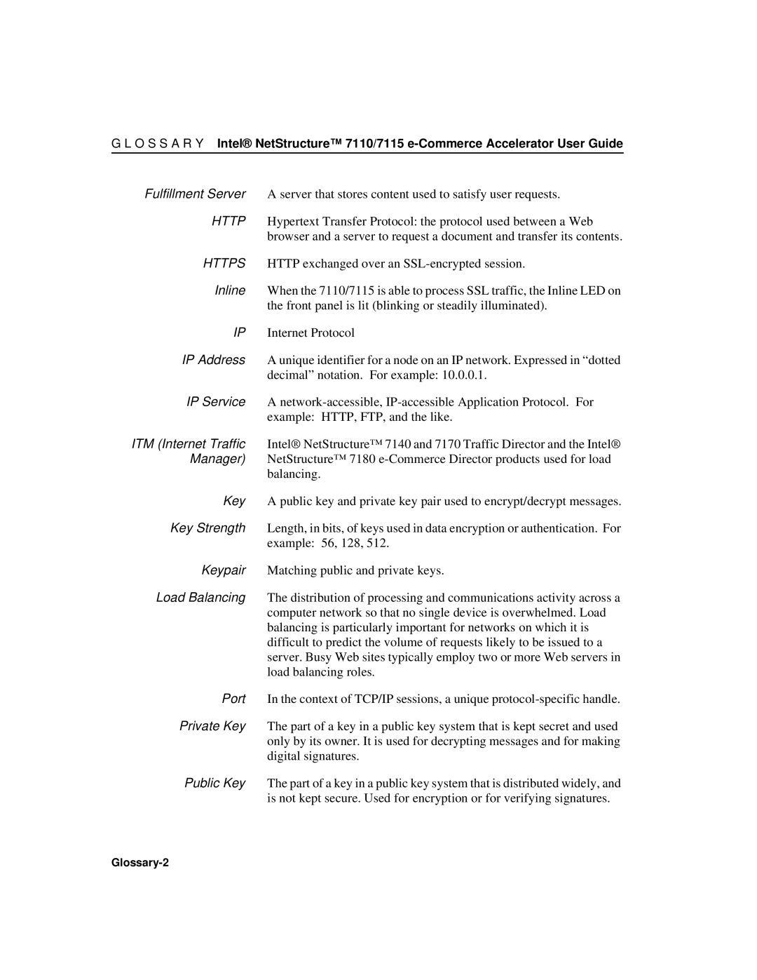 Intel A31032-001 manual Glossary-2 