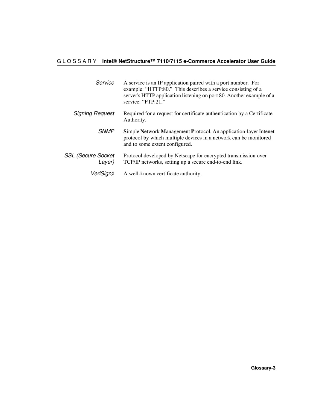 Intel A31032-001 manual Glossary-3 