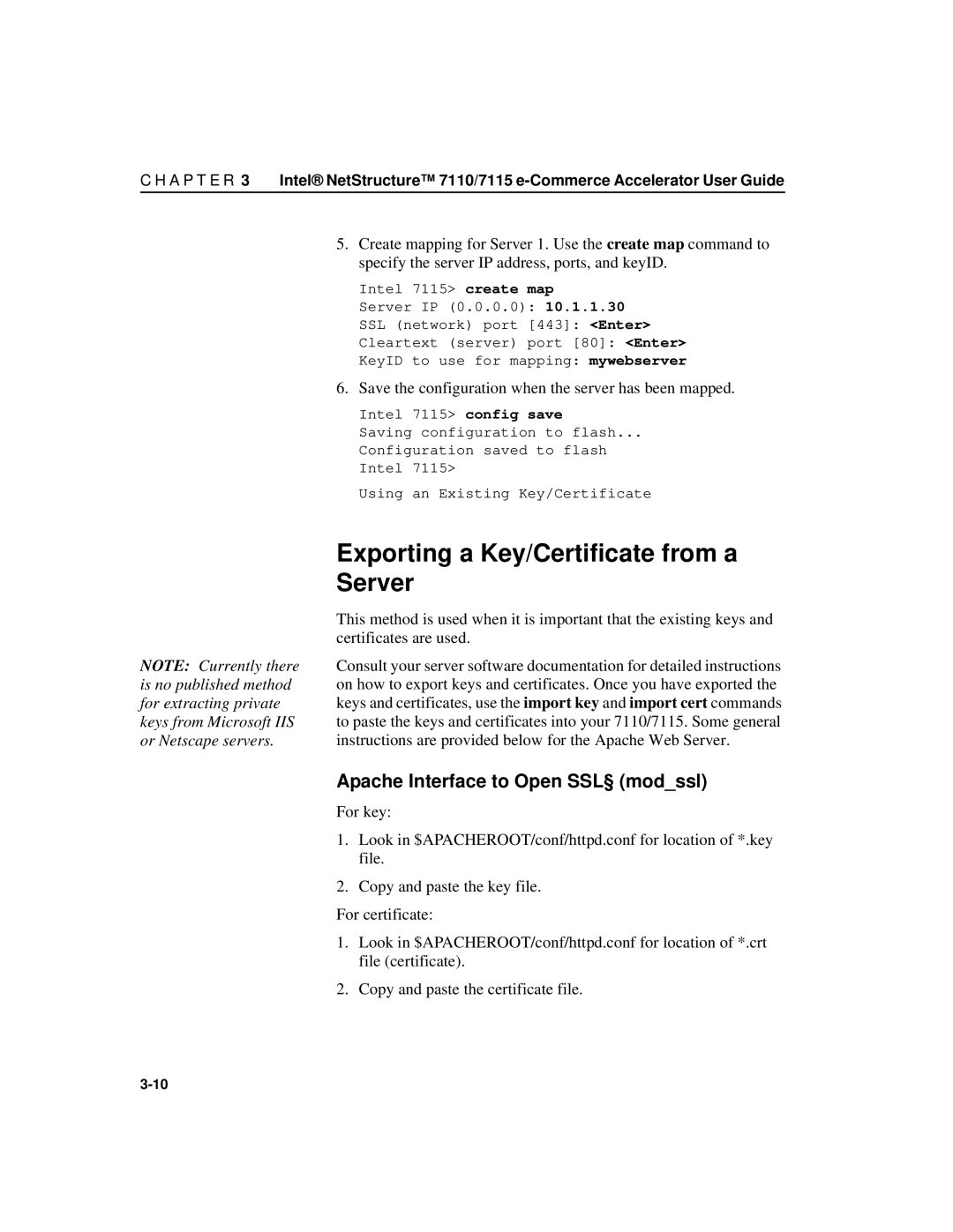 Intel A31032-001 manual Exporting a Key/Certificate from a Server, Apache Interface to Open SSL§ modssl 