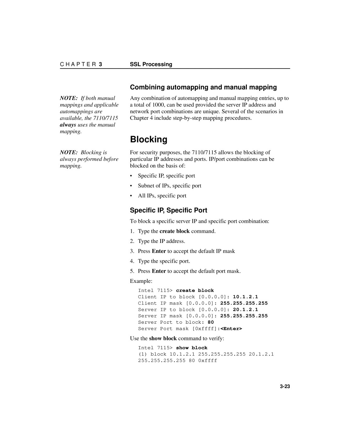 Intel A31032-001 Combining automapping and manual mapping, Use the show block command to verify 