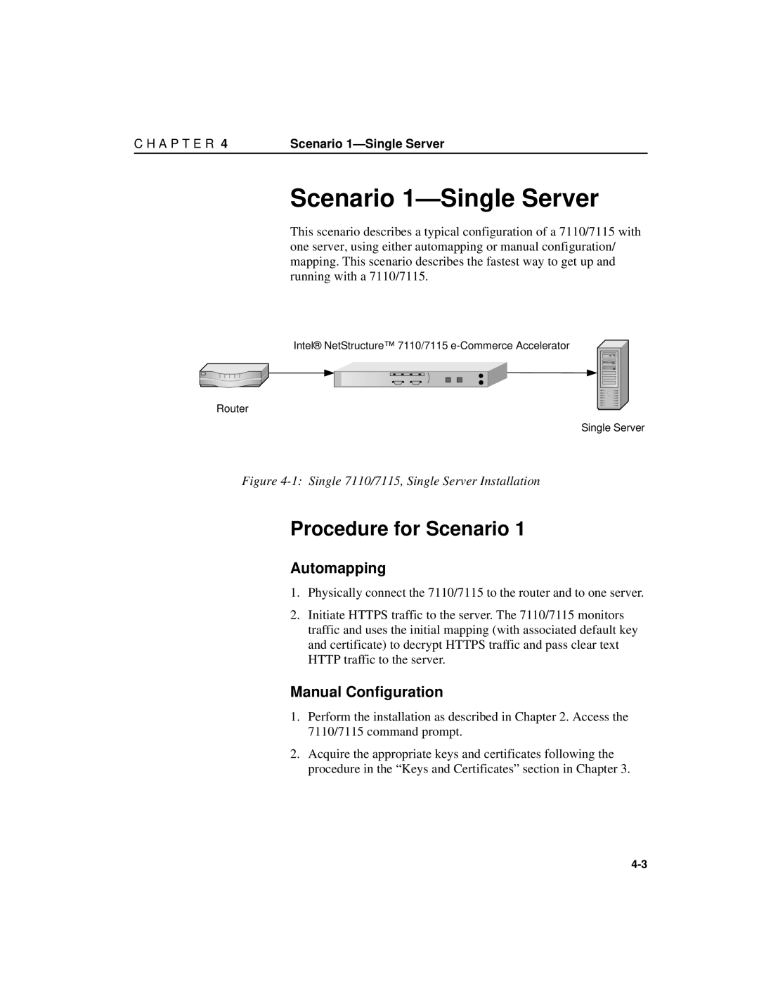 Intel A31032-001 manual Scenario 1-Single Server, Procedure for Scenario, Manual Configuration 