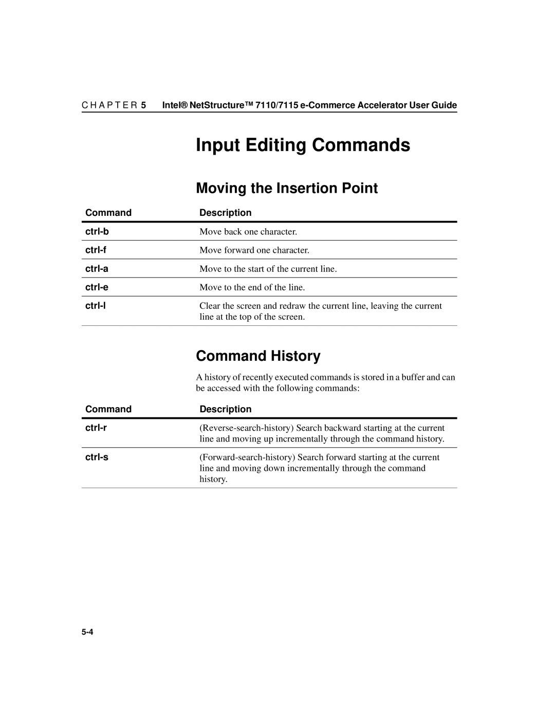 Intel A31032-001 manual Input Editing Commands, Moving the Insertion Point, Command History 