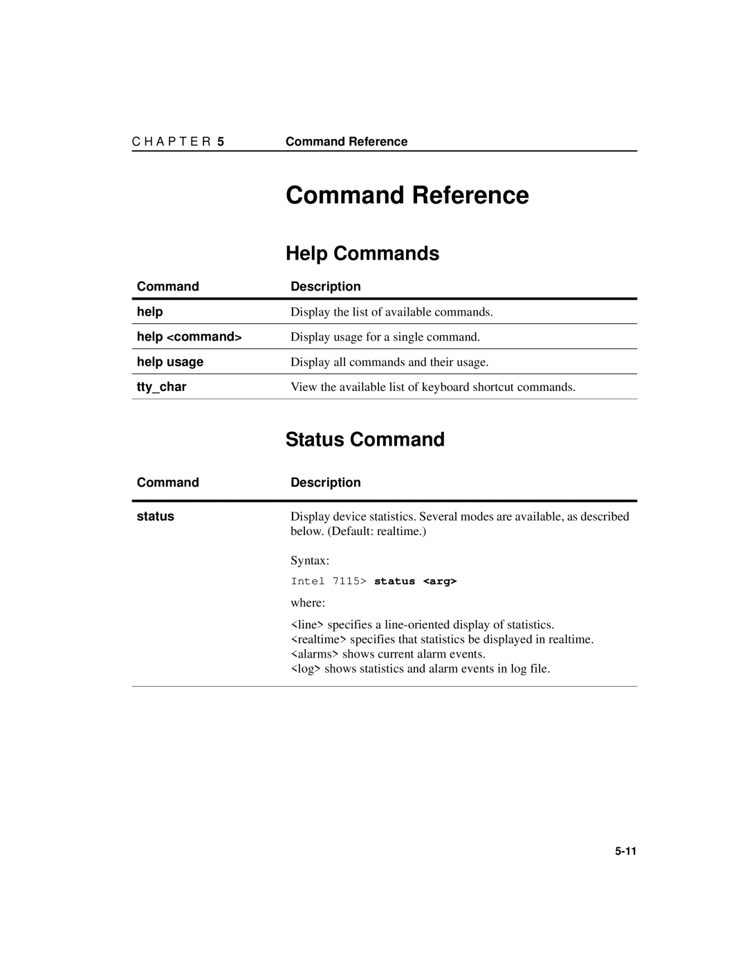 Intel A31032-001 manual Command Reference, Help Commands, Status Command 