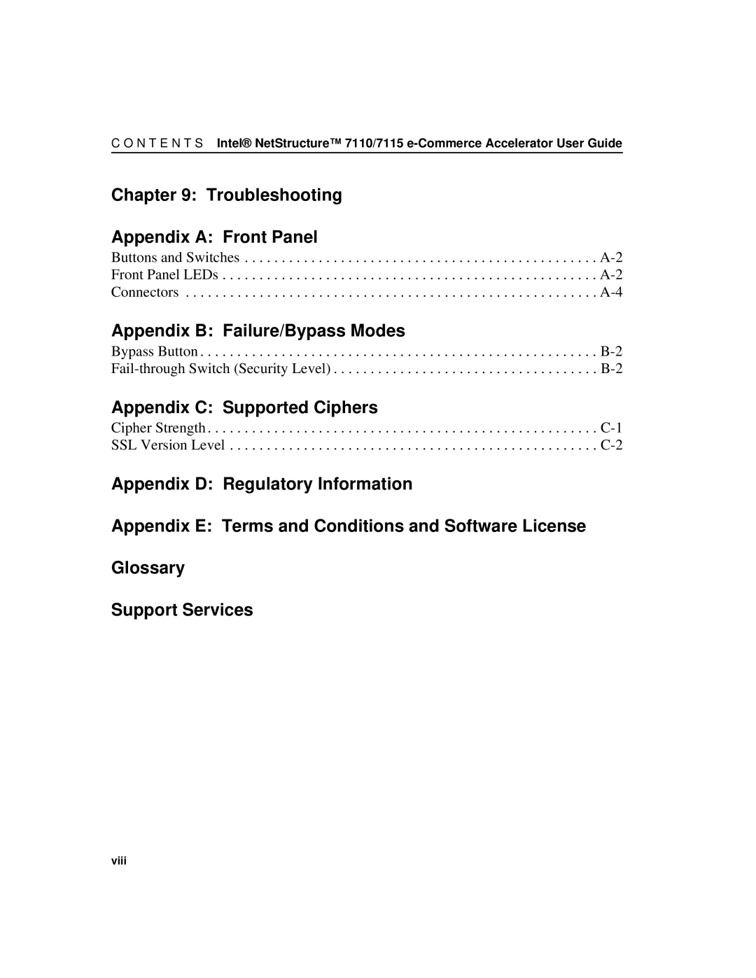 Intel A31032-001 manual Troubleshooting Appendix a Front Panel 