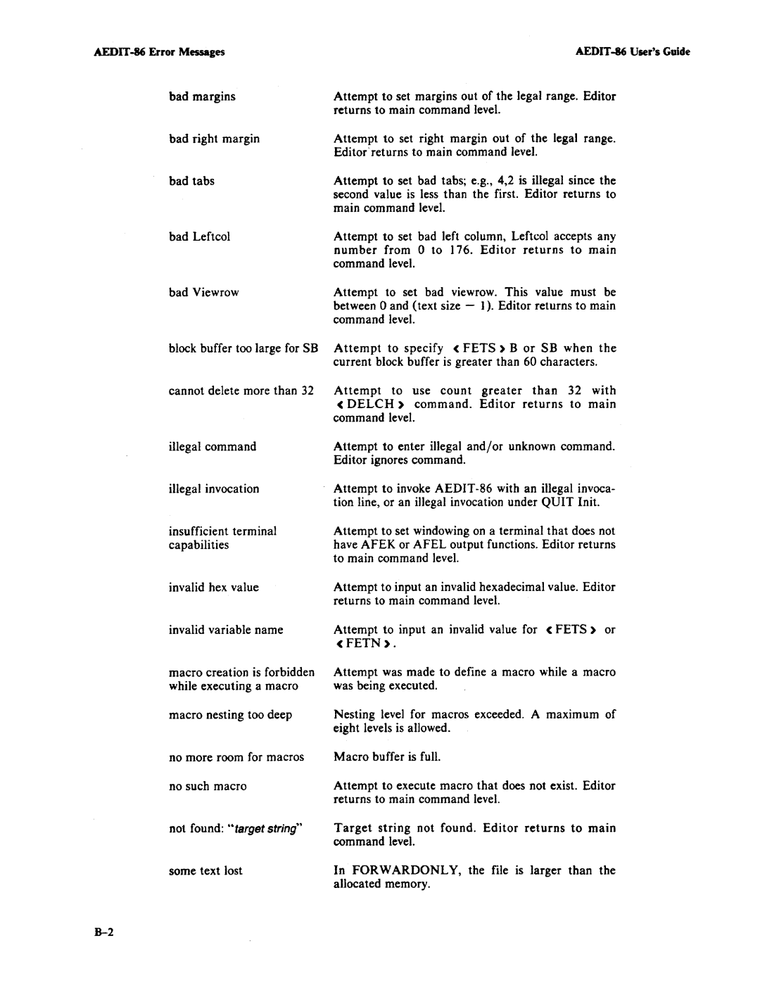 Intel AEDIT-86 manual Not found target string 