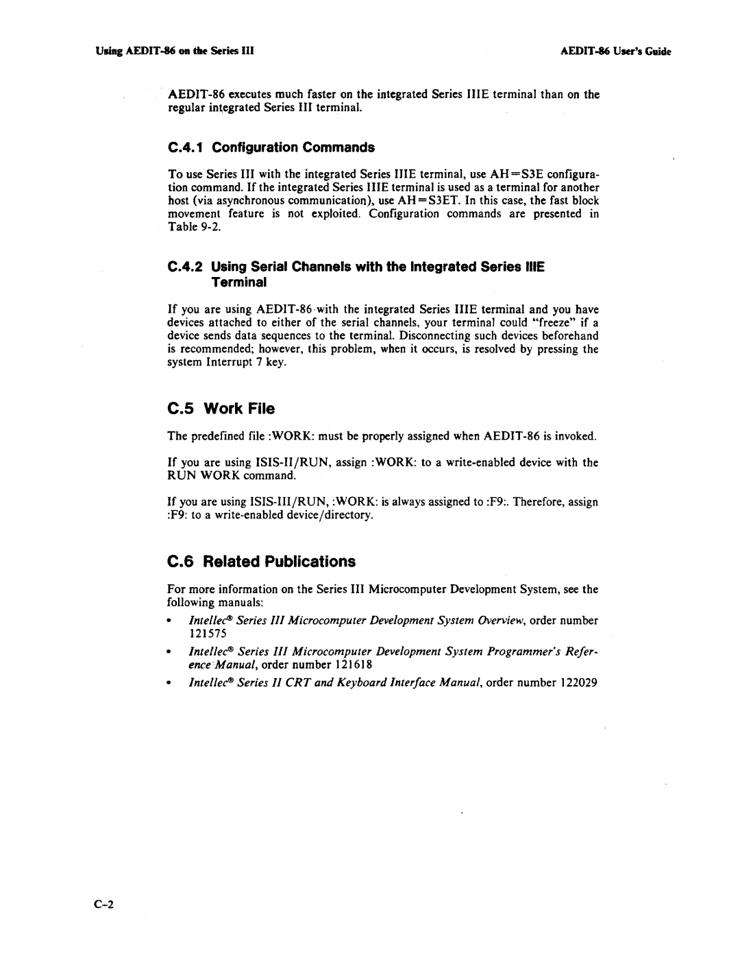 Intel AEDIT-86 manual Work File, Related Publications 