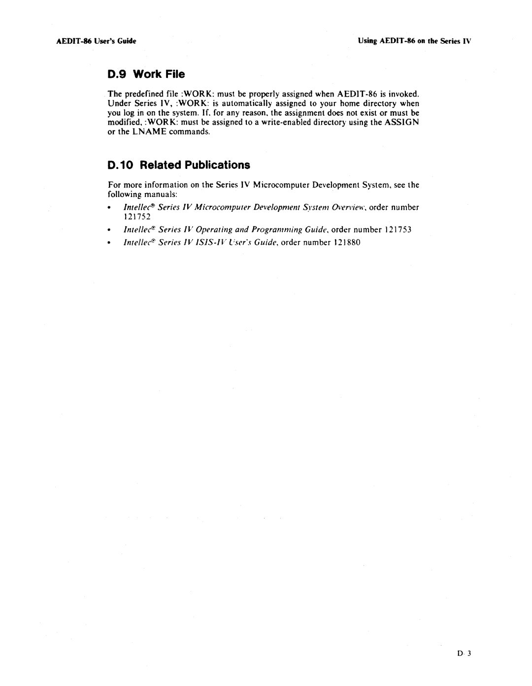 Intel AEDIT-86 manual Related Publications, Work File 