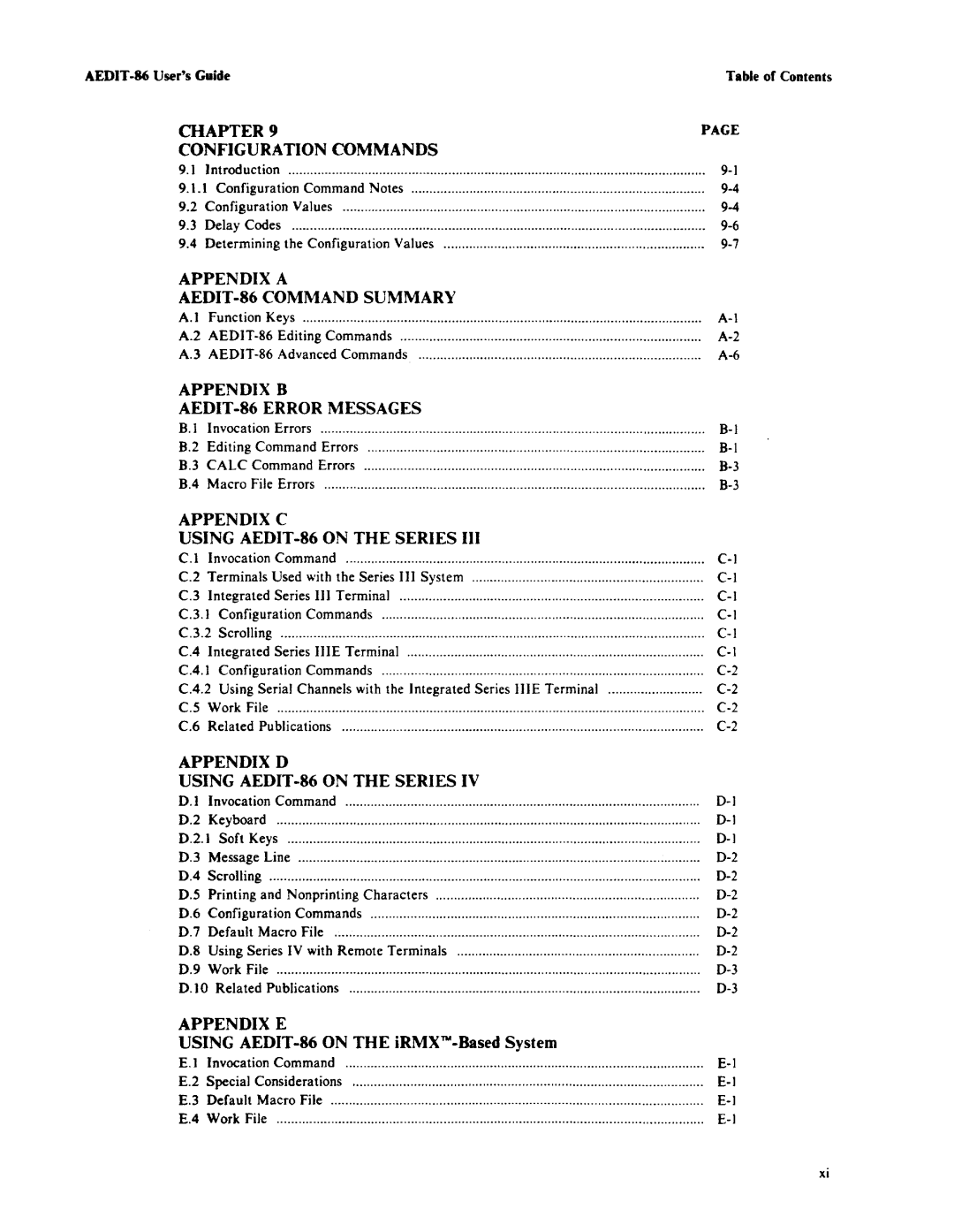 Intel manual Appendix a AEDIT-86 Command Summary 