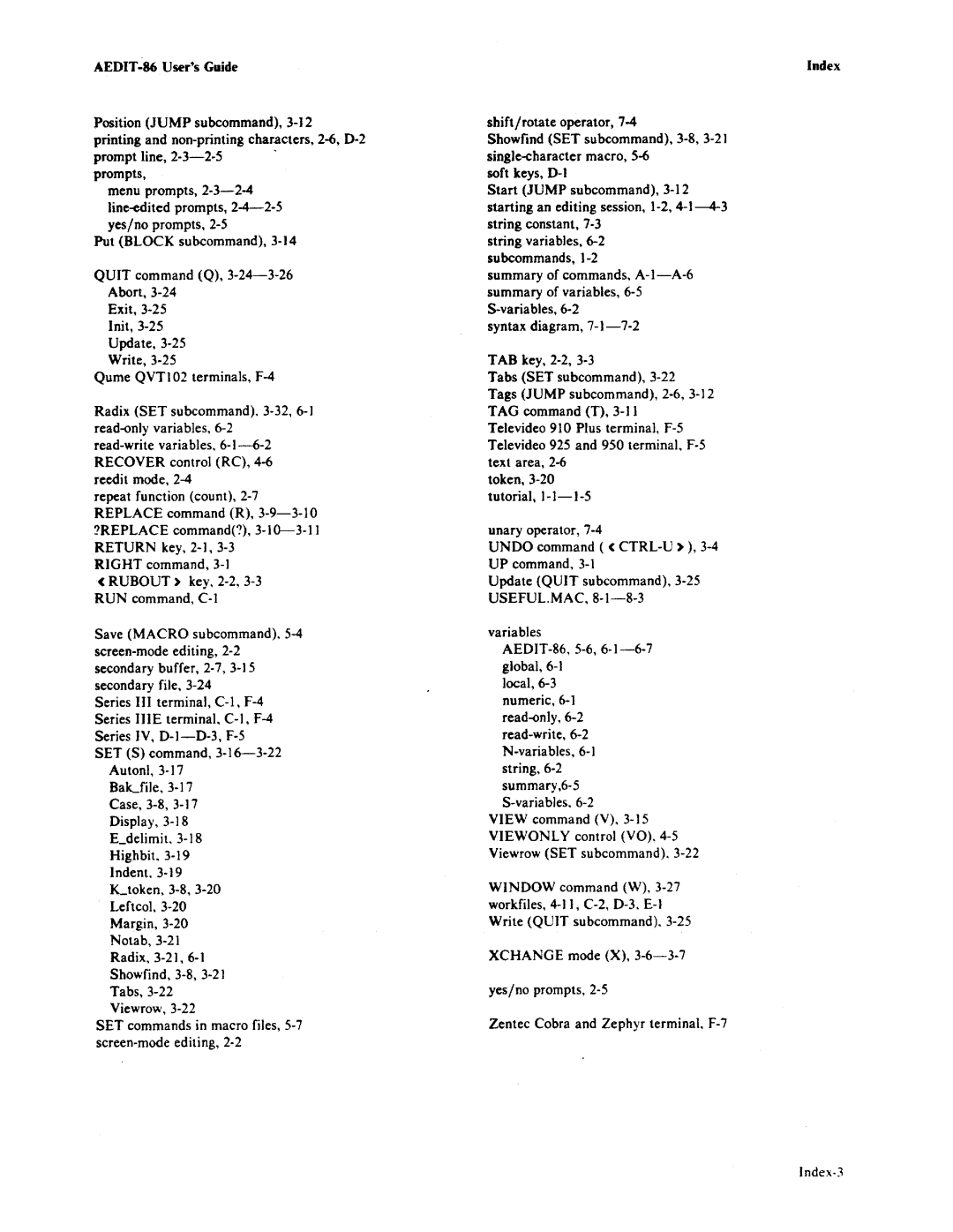 Intel AEDIT-86 manual Index-~ 