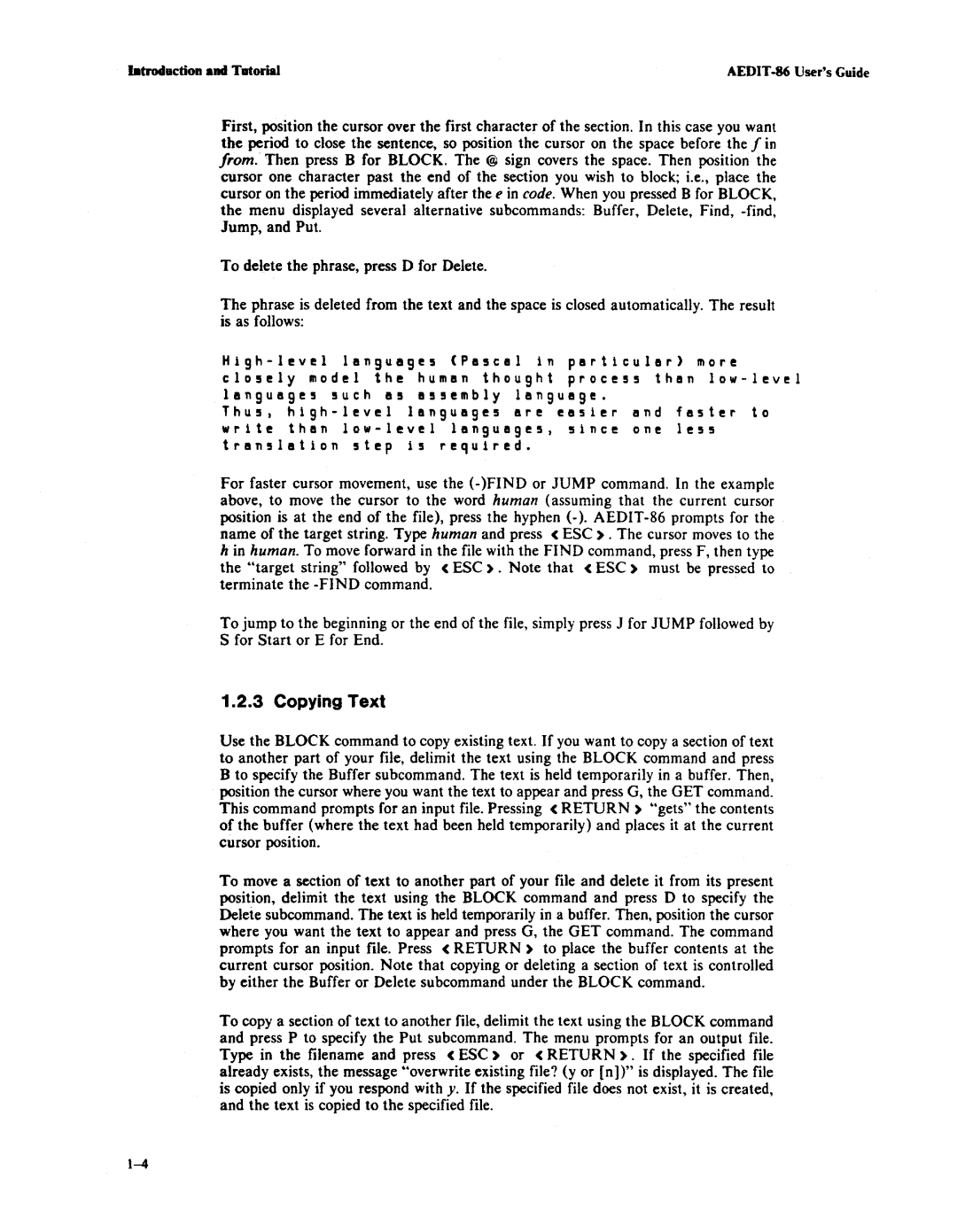 Intel AEDIT-86 manual Copying Text 