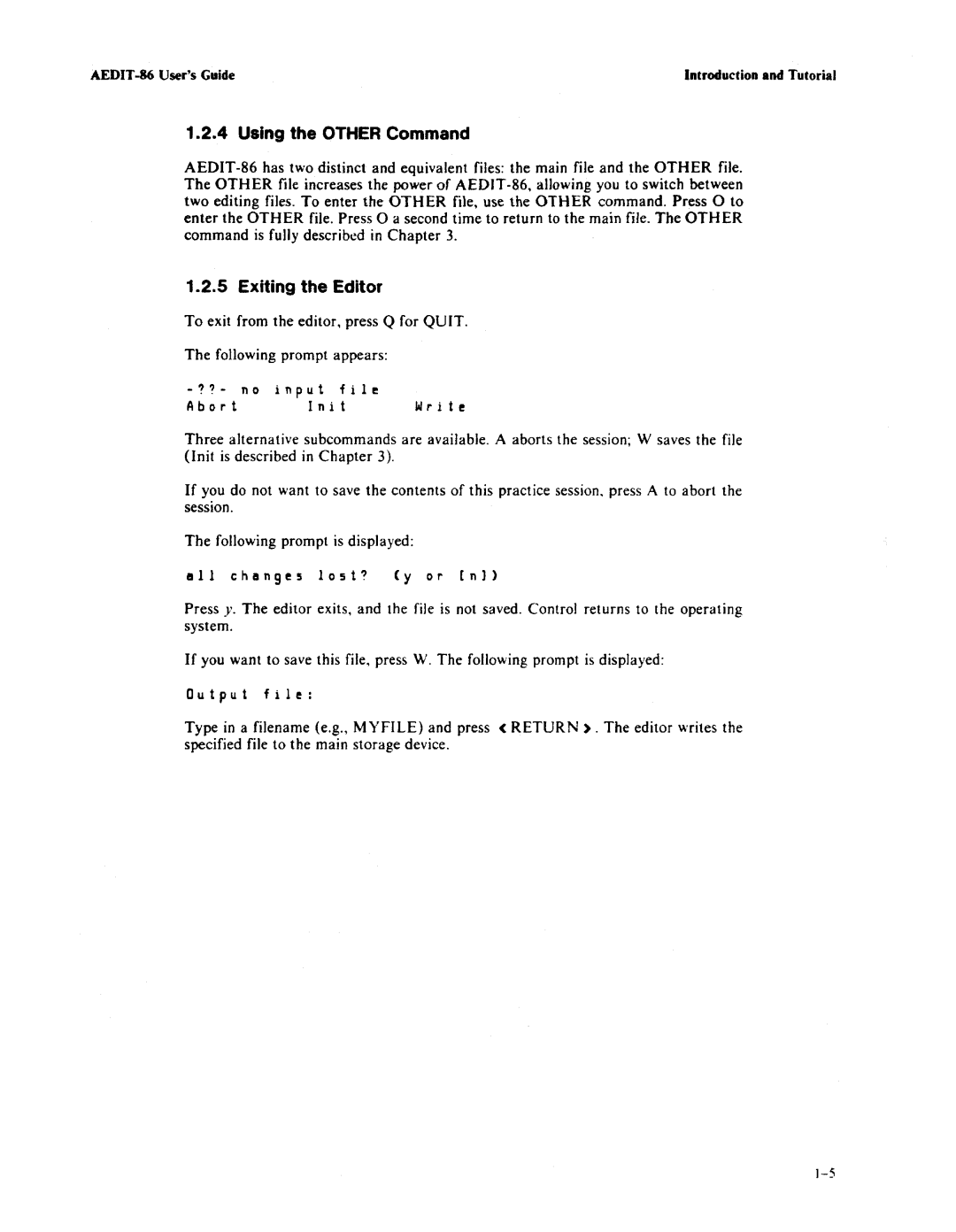 Intel AEDIT-86 manual Using the Other Command, Exiting the Editor 