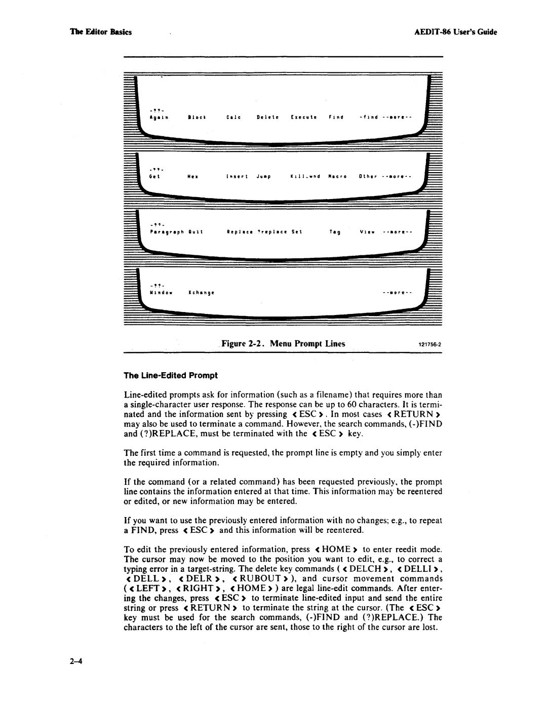 Intel manual Line-Edited Prompt, TIle Editor Basics AEDIT-86 Users Guide 