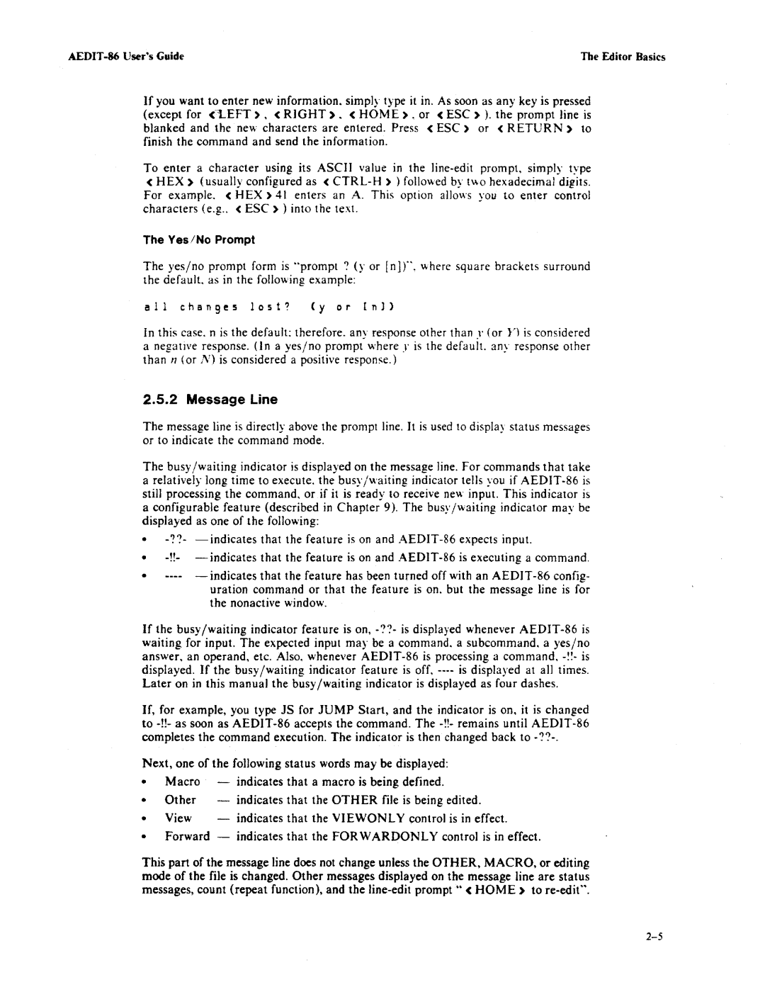 Intel AEDIT-86 manual Message Line 