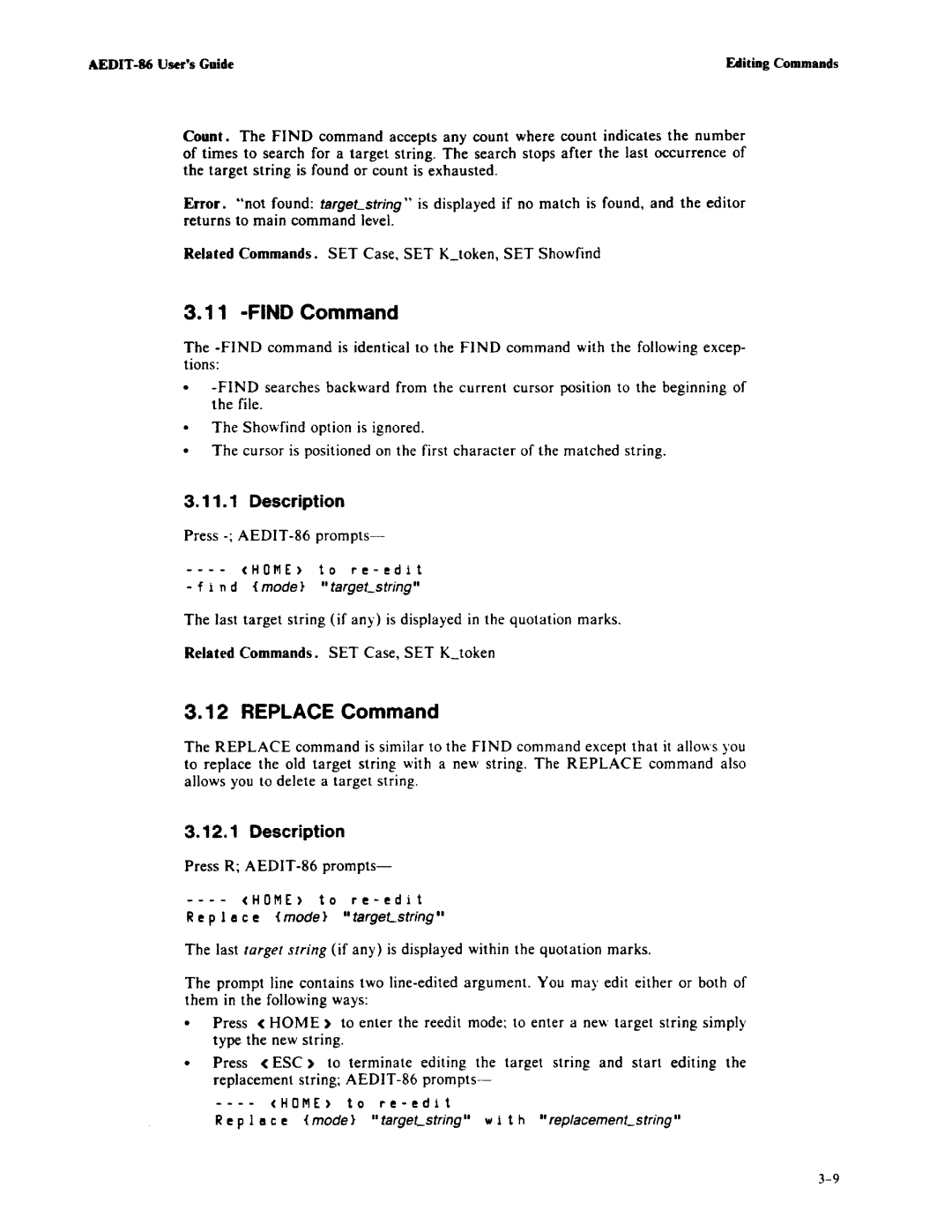 Intel AEDIT-86 manual Find Command 