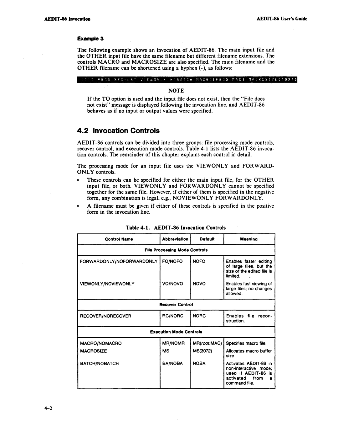 Intel AEDIT-86 manual Invocation Controls 