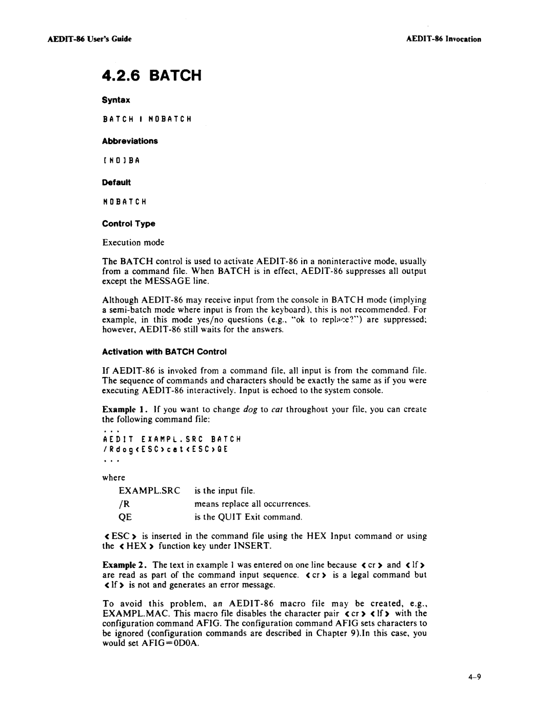 Intel AEDIT-86 manual Batch, Exampl.Src 