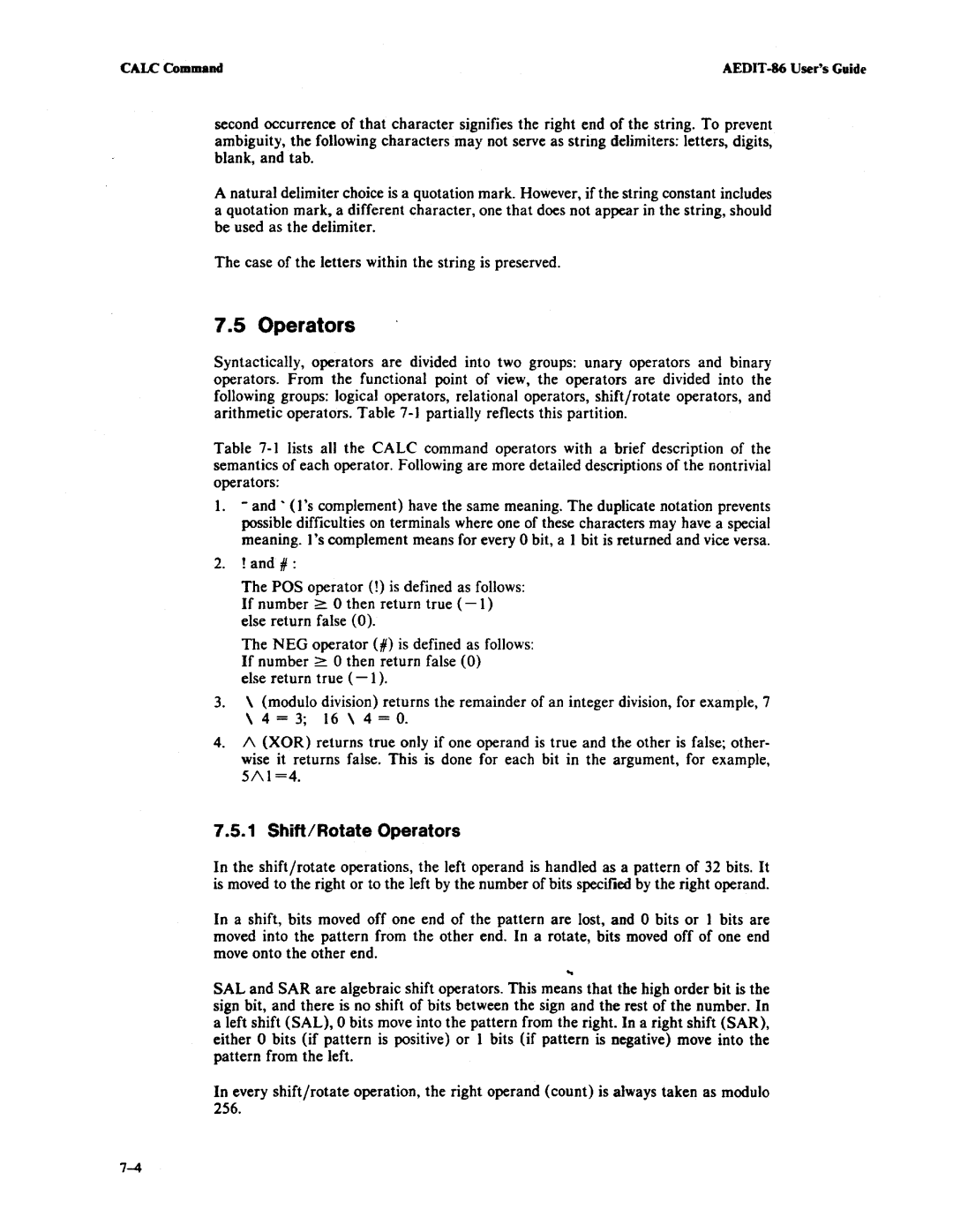 Intel AEDIT-86 manual Shift/Rotate Operators 