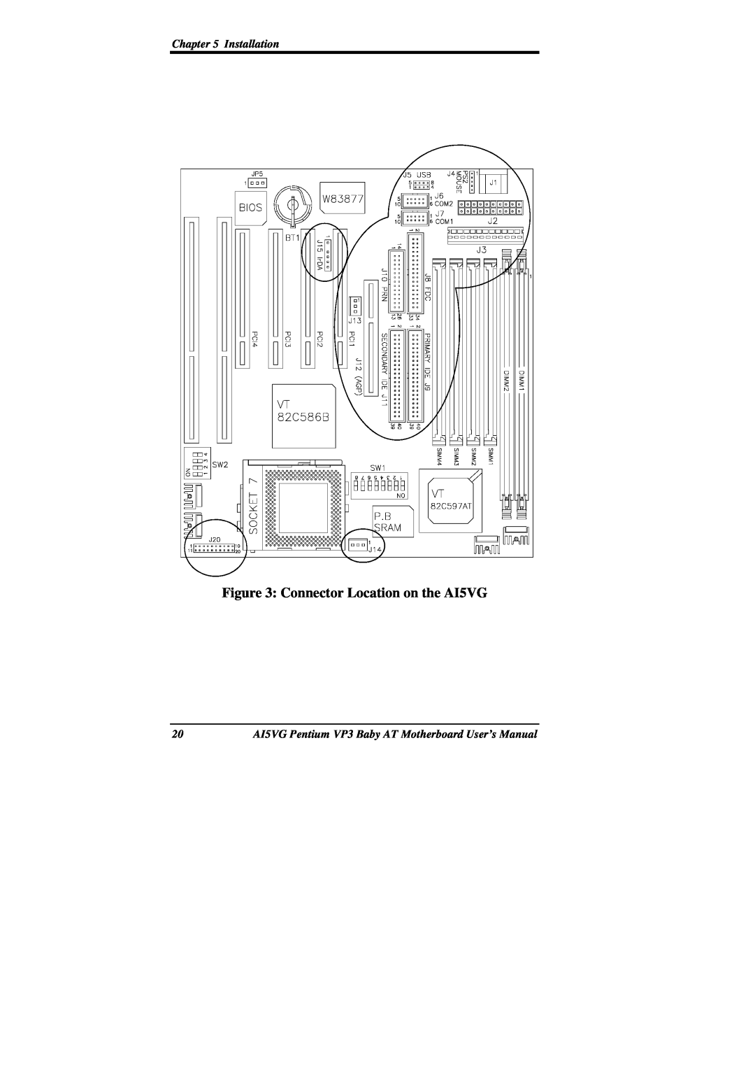 Intel user manual Connector Location on the AI5VG, Installation 