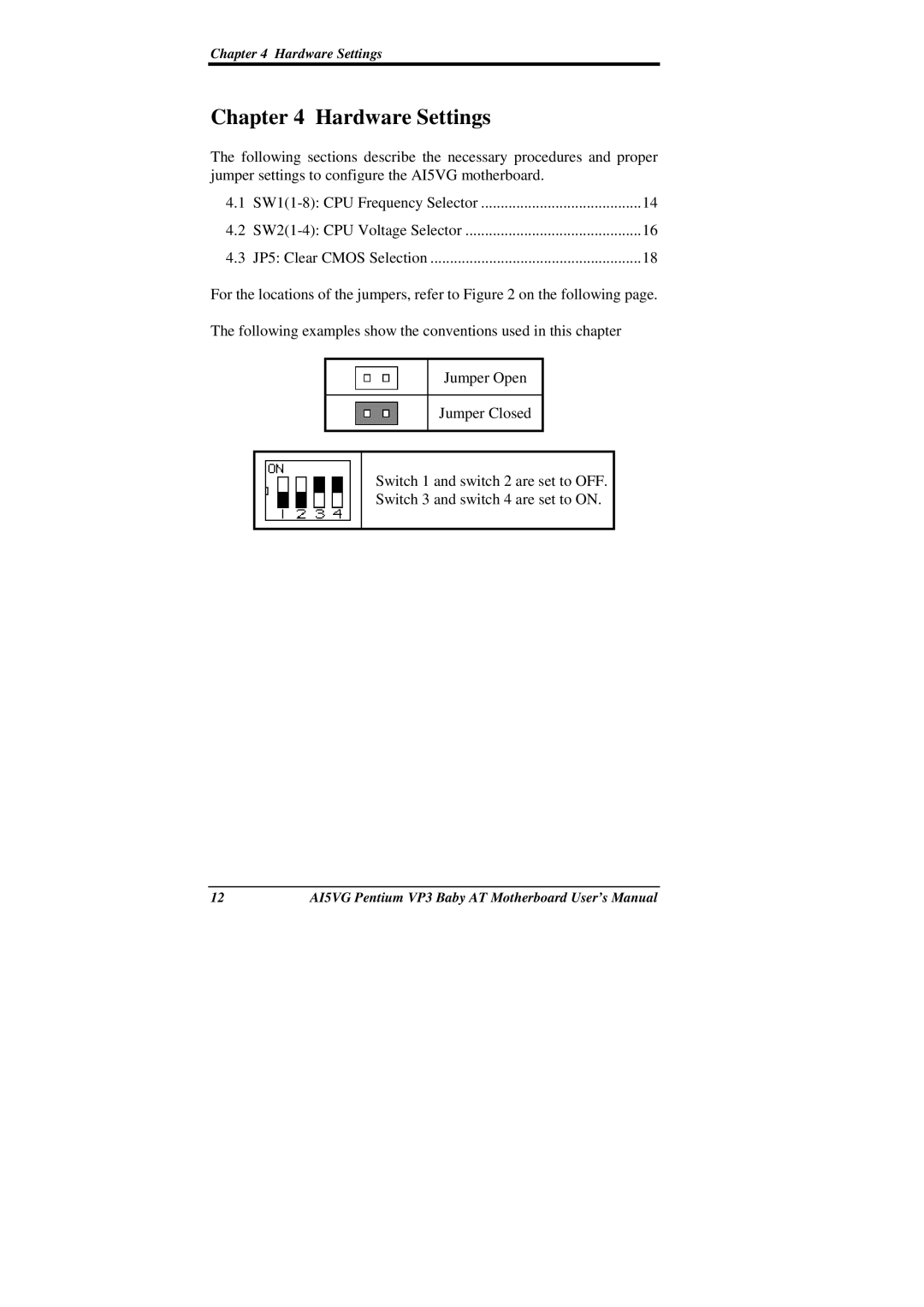 Intel AI5VG user manual Hardware Settings 