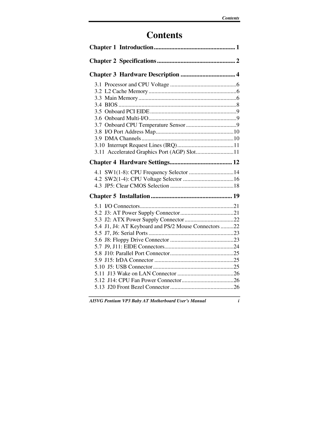 Intel AI5VG user manual Contents 