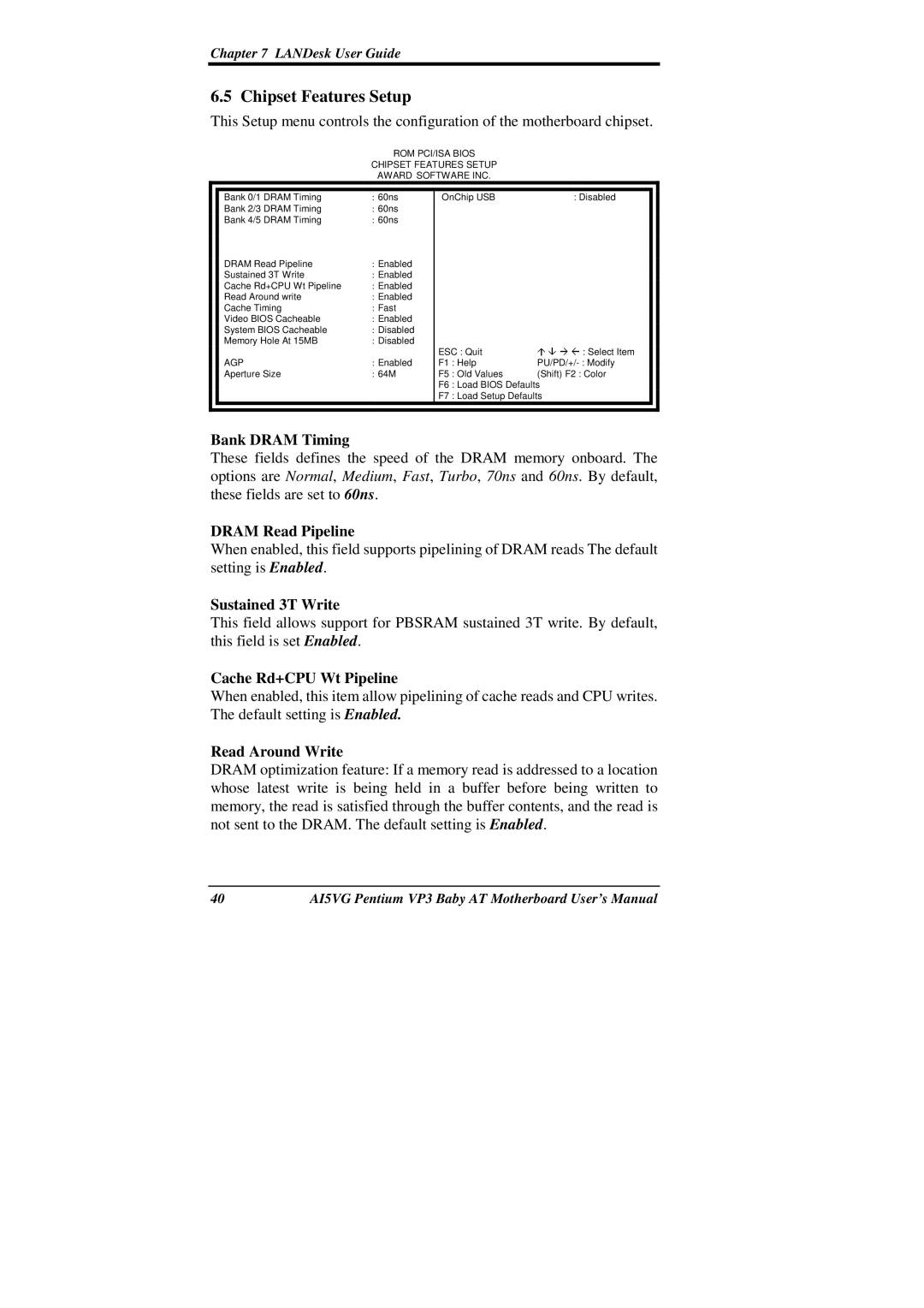 Intel AI5VG user manual Chipset Features Setup 