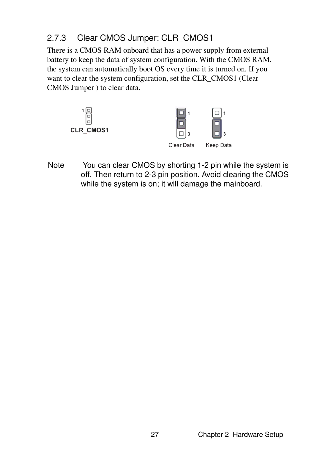 Intel AIMB-253 user manual Clear Cmos Jumper CLRCMOS1 