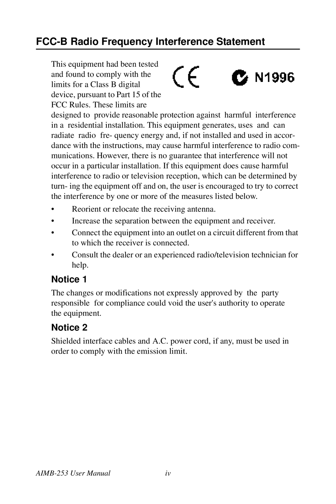 Intel AIMB-253 user manual FCC-B Radio Frequency Interference Statement 