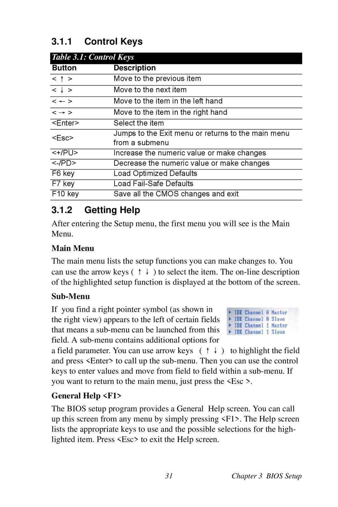 Intel AIMB-253 user manual Control Keys, Getting Help 