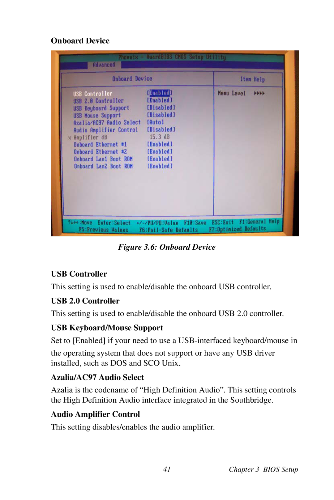 Intel AIMB-253 Onboard Device, USB Controller, USB 2.0 Controller, USB Keyboard/Mouse Support, Azalia/AC97 Audio Select 