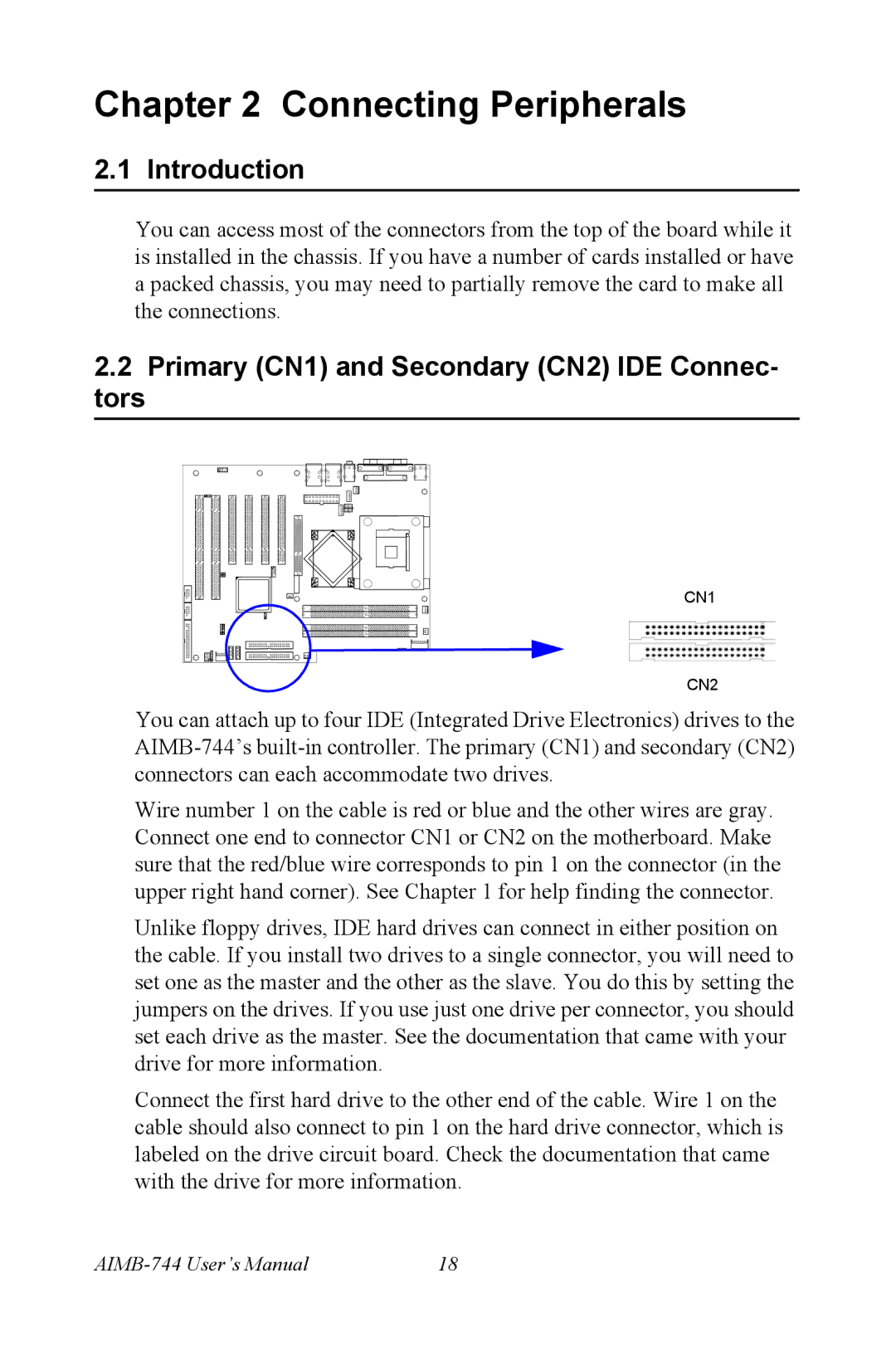 Intel AIMB-744 user manual Introduction, Primary CN1 and Secondary CN2 IDE Connec Tors 