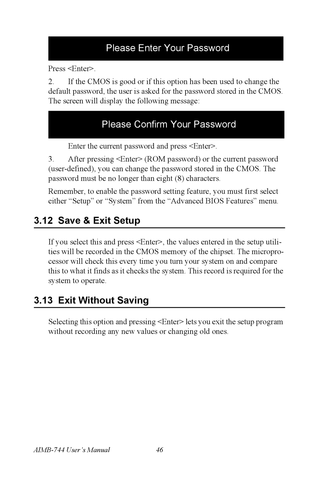 Intel AIMB-744 user manual Save & Exit Setup, Exit Without Saving 