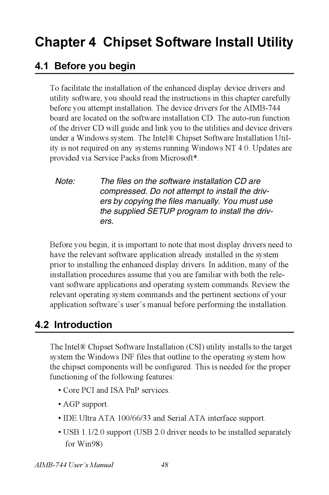 Intel AIMB-744 user manual Chipset Software Install Utility, Before you begin 