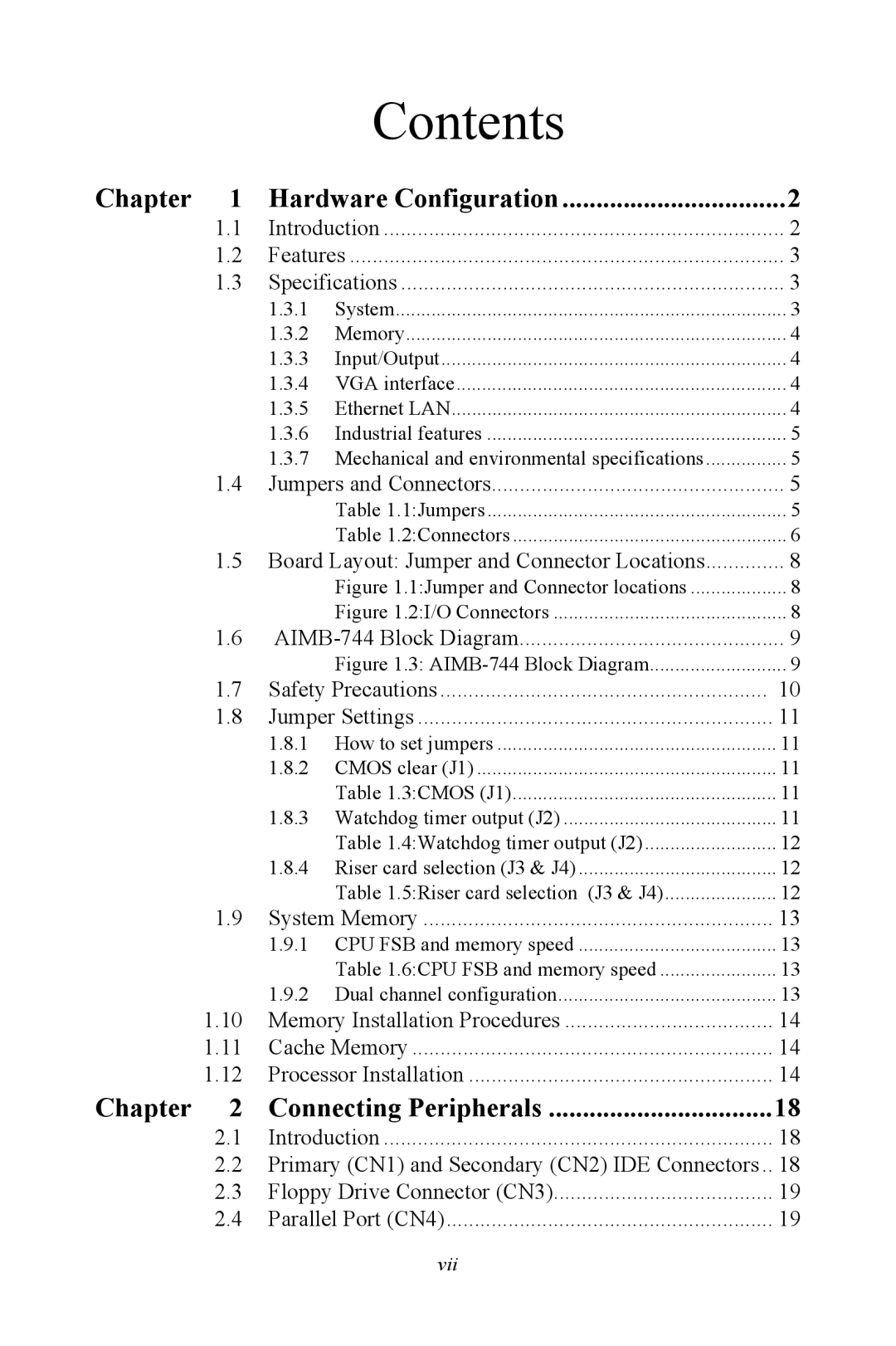 Intel AIMB-744 user manual Contents 