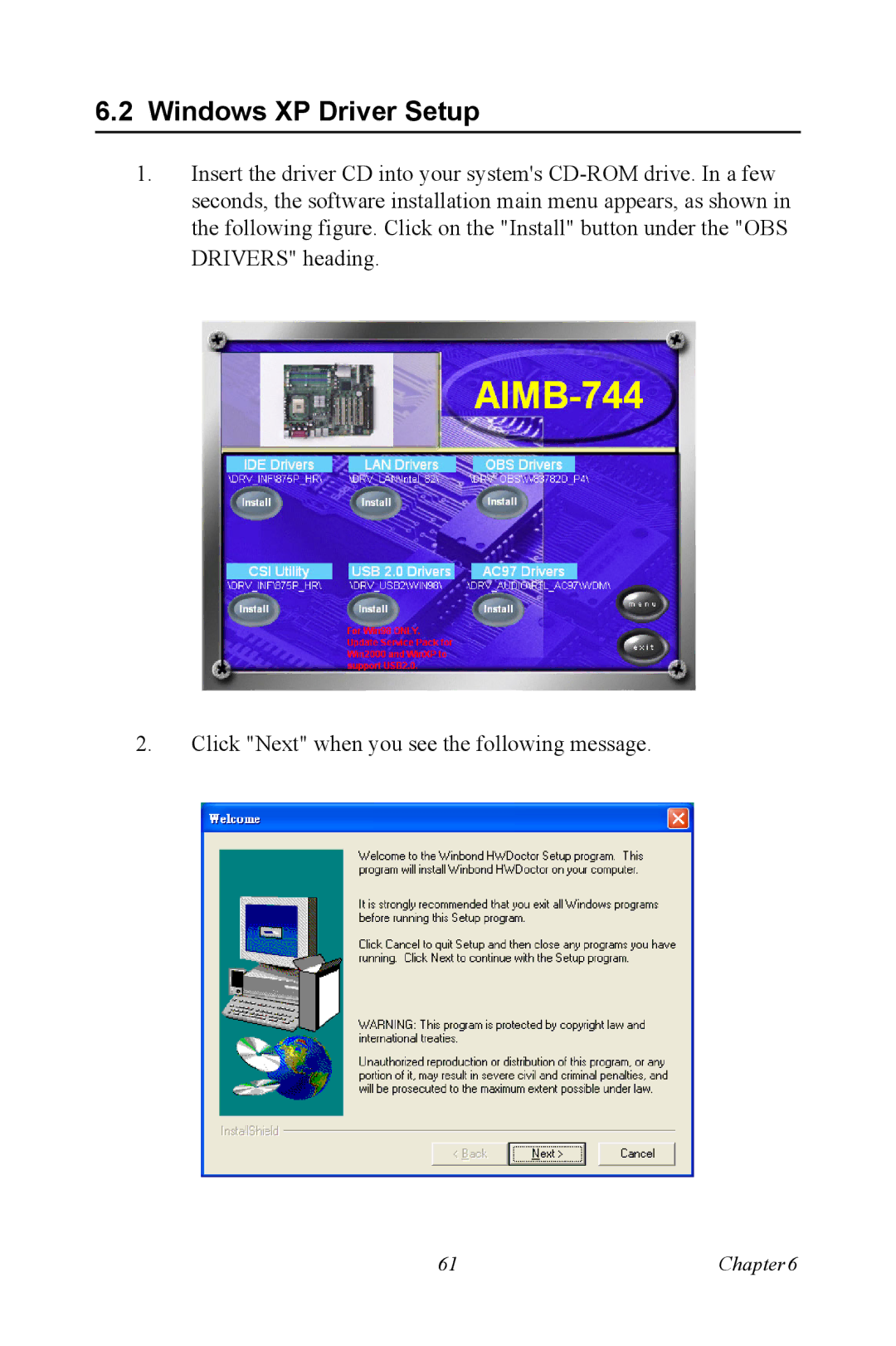 Intel AIMB-744 user manual Windows XP Driver Setup 