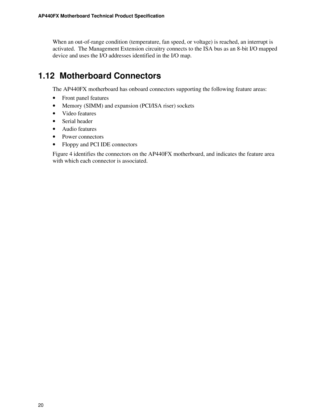 Intel AP440FX specifications Motherboard Connectors 