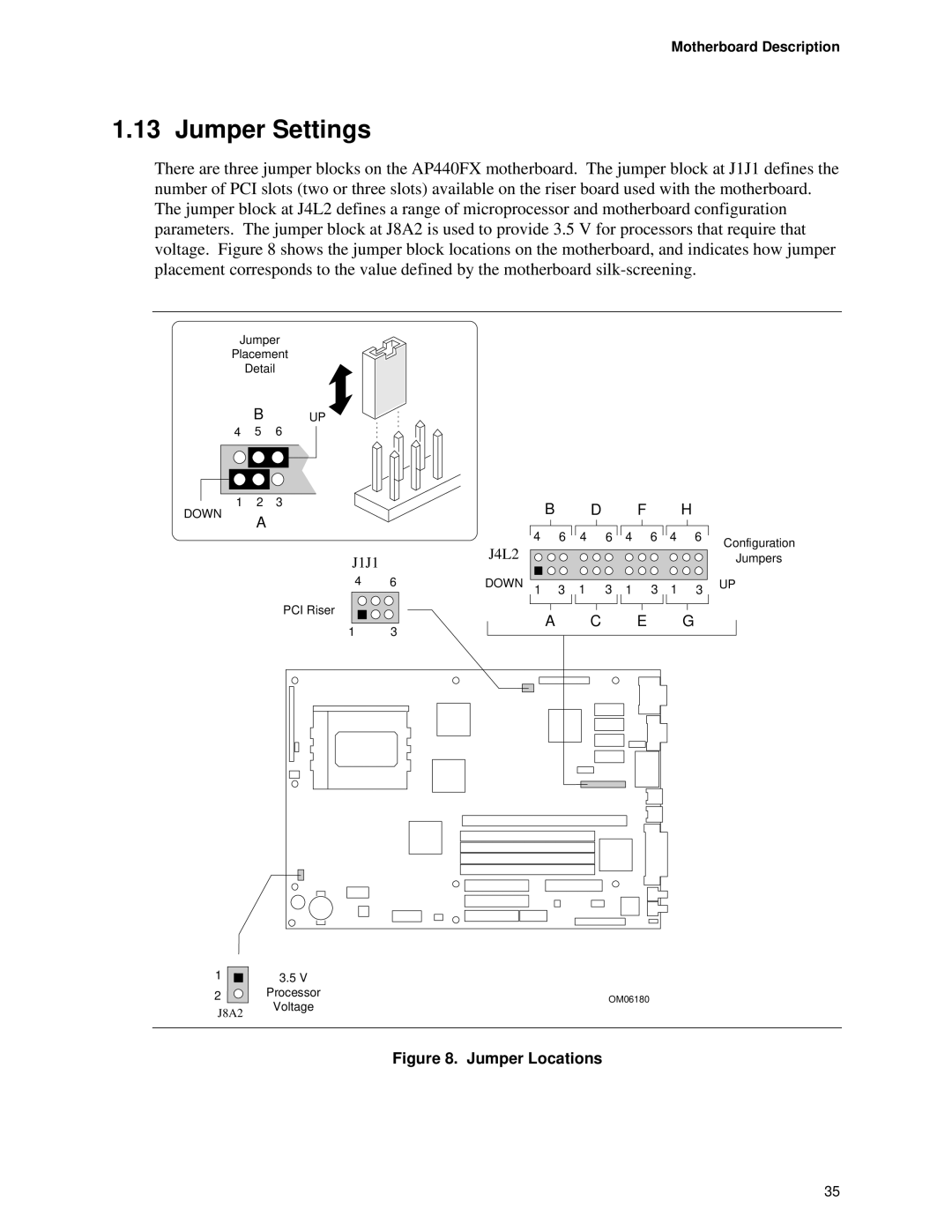 Intel AP440FX specifications Jumper Settings, Jumper Locations 