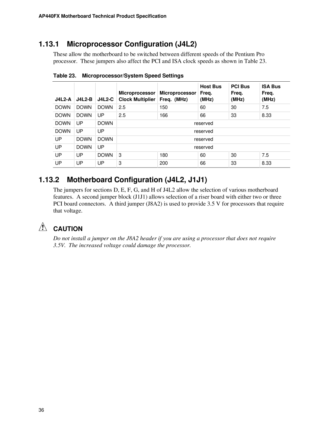 Intel AP440FX specifications Microprocessor Configuration J4L2, Motherboard Configuration J4L2, J1J1, J4L2-A J4L2-B J4L2-C 