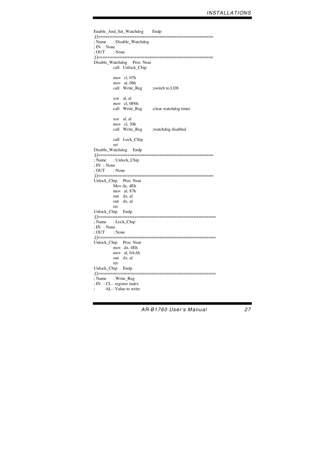 Intel AR-B1760 user manual Clear watchdog timer 