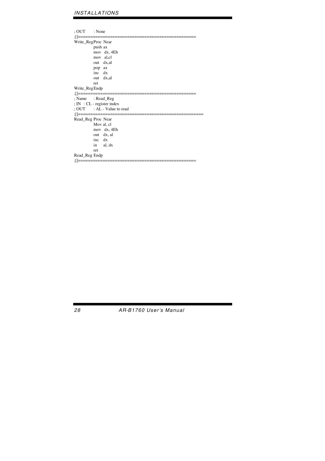 Intel AR-B1760 user manual Out 