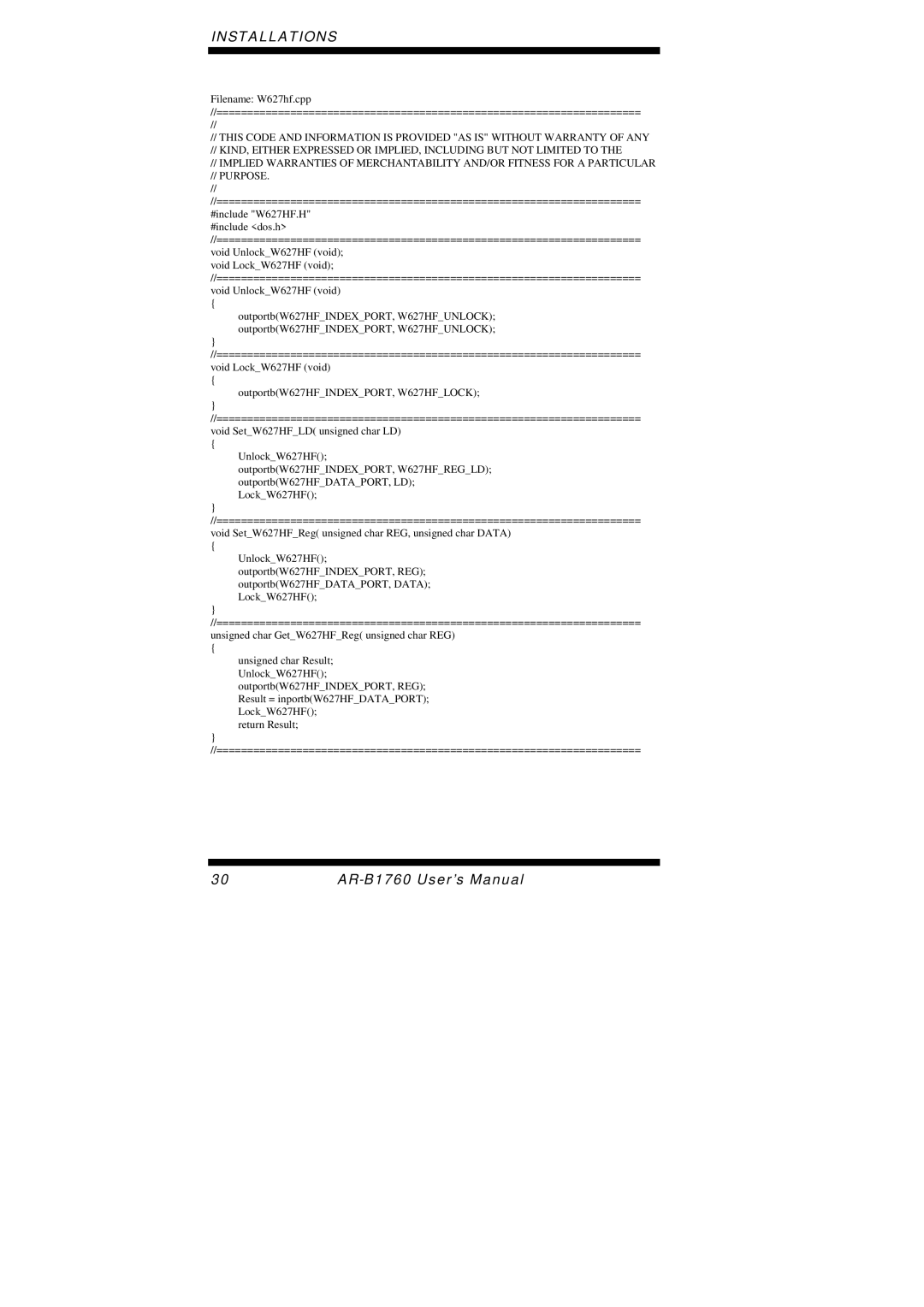 Intel AR-B1760 user manual Installations 