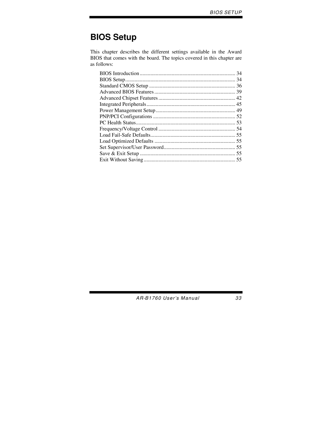 Intel AR-B1760 user manual Bios Setup 