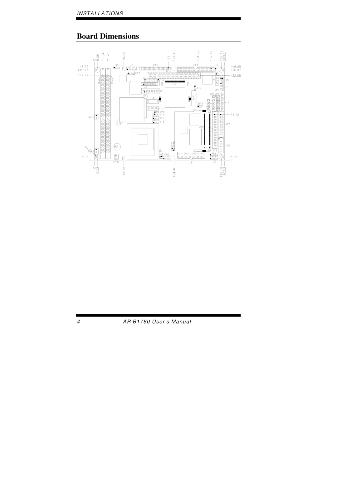 Intel AR-B1760 user manual Board Dimensions 