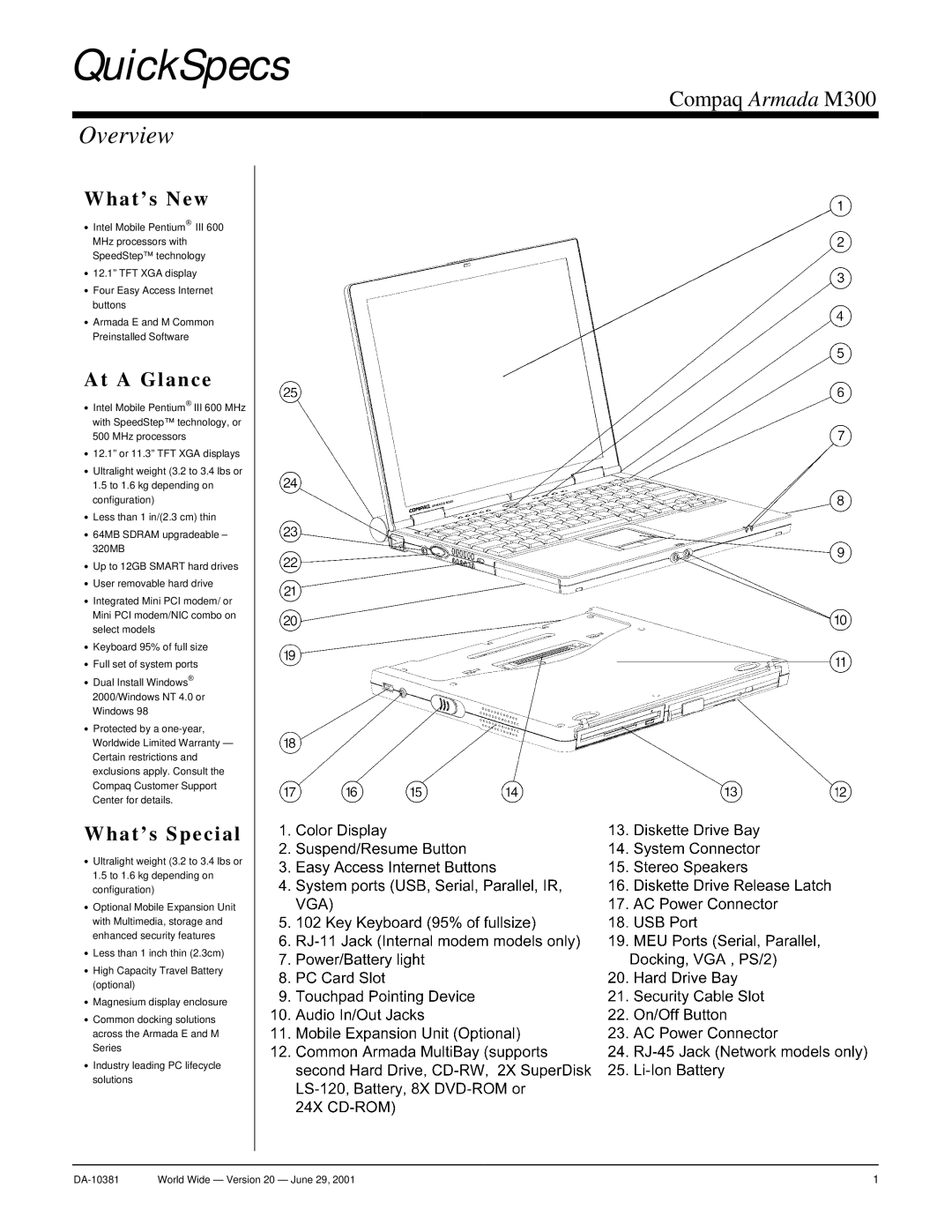 Intel Armada M300 warranty QuickSpecs, Overview 