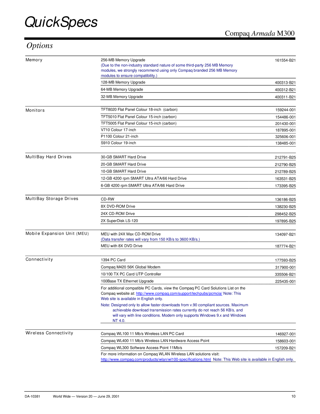 Intel Armada M300 warranty Options 