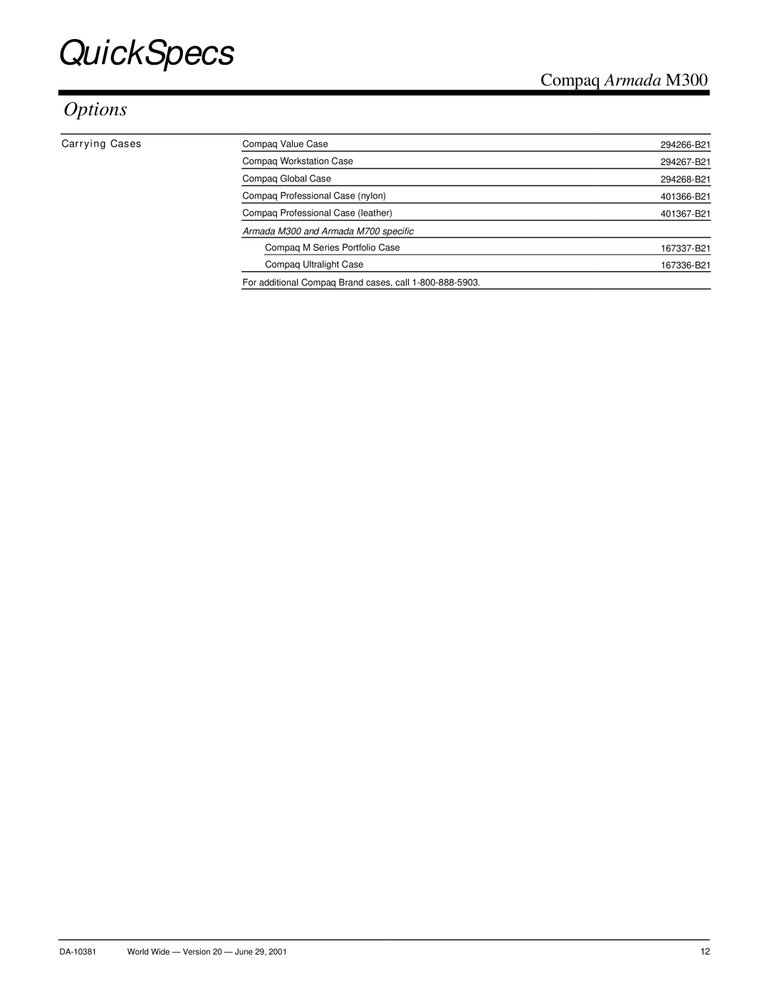 Intel warranty Carrying Cases, Armada M300 and Armada M700 specific 