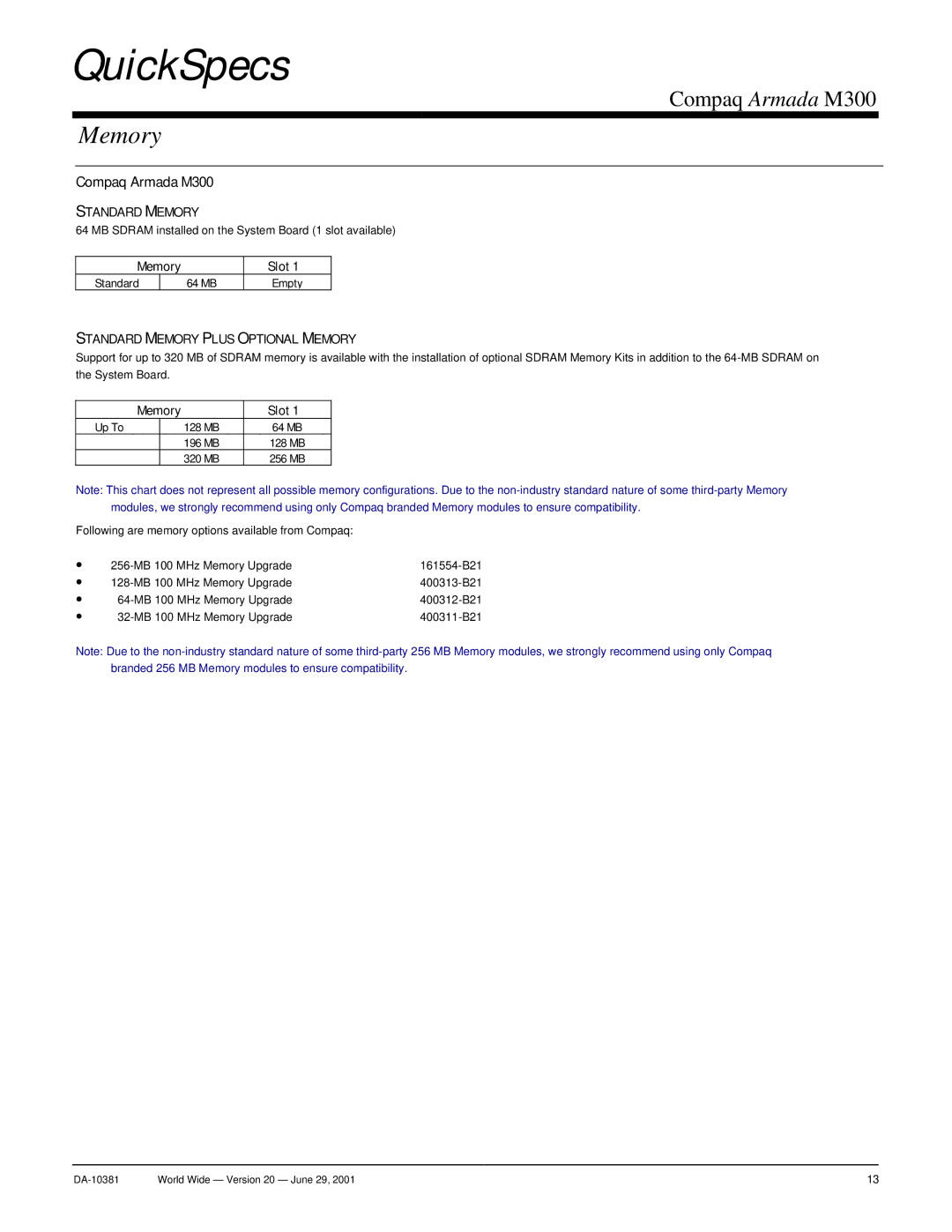 Intel Armada M300 warranty Memory Slot 