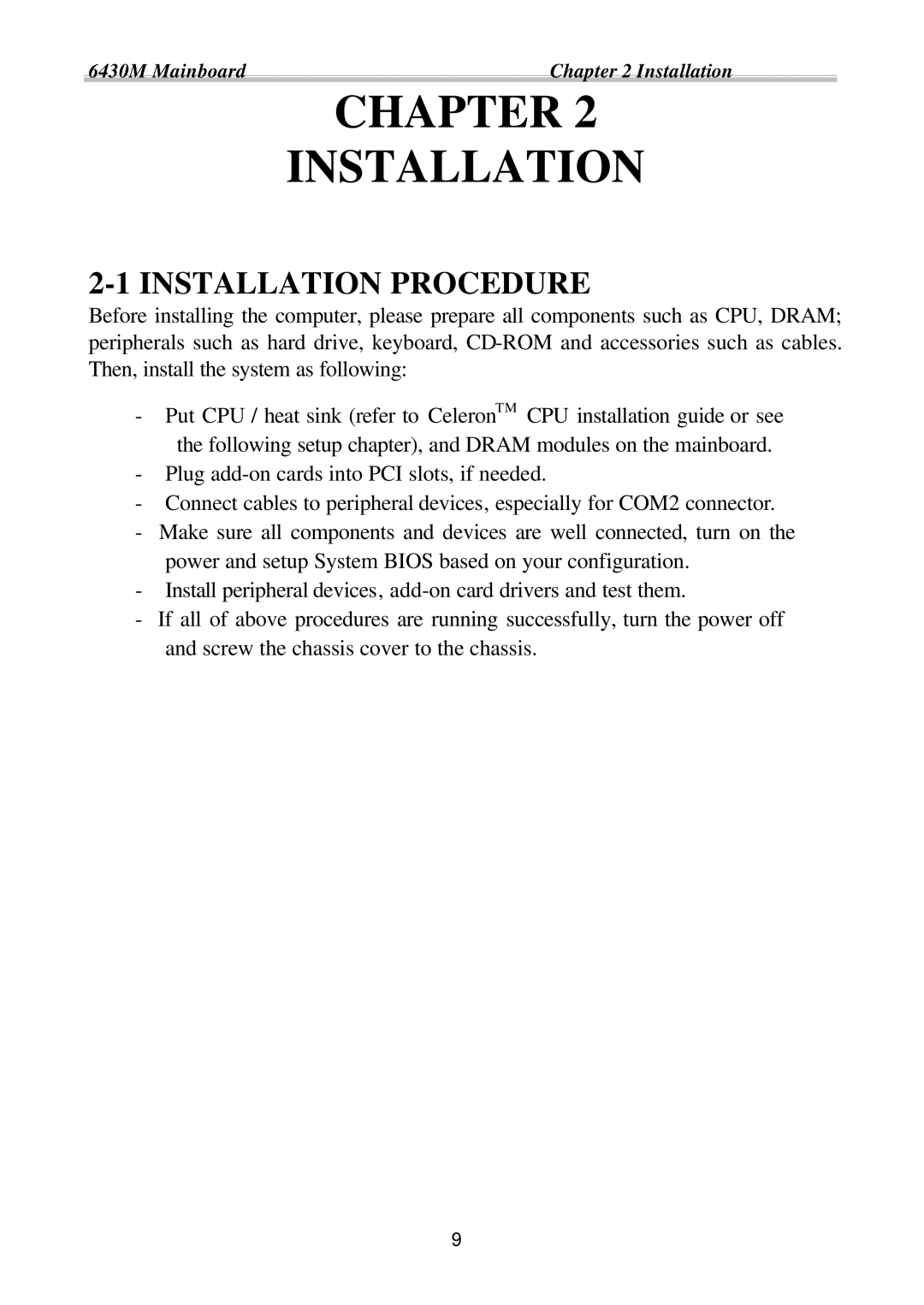 Intel ATC6430M appendix Chapter Installation 