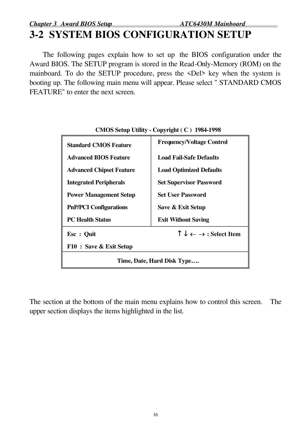 Intel ATC6430M appendix System Bios Configuration Setup 