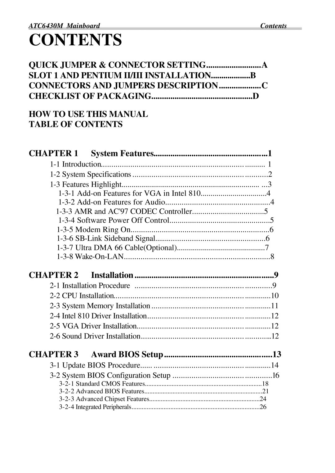 Intel ATC6430M appendix Contents 